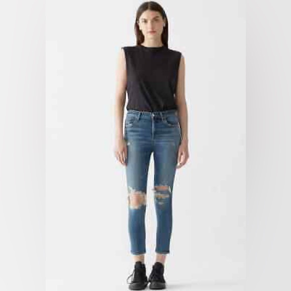 AGOLDE Women's Sophie High Rise Skinny Crop Medium Wash Blue Distressed Size 29 - Picture 2 of 6
